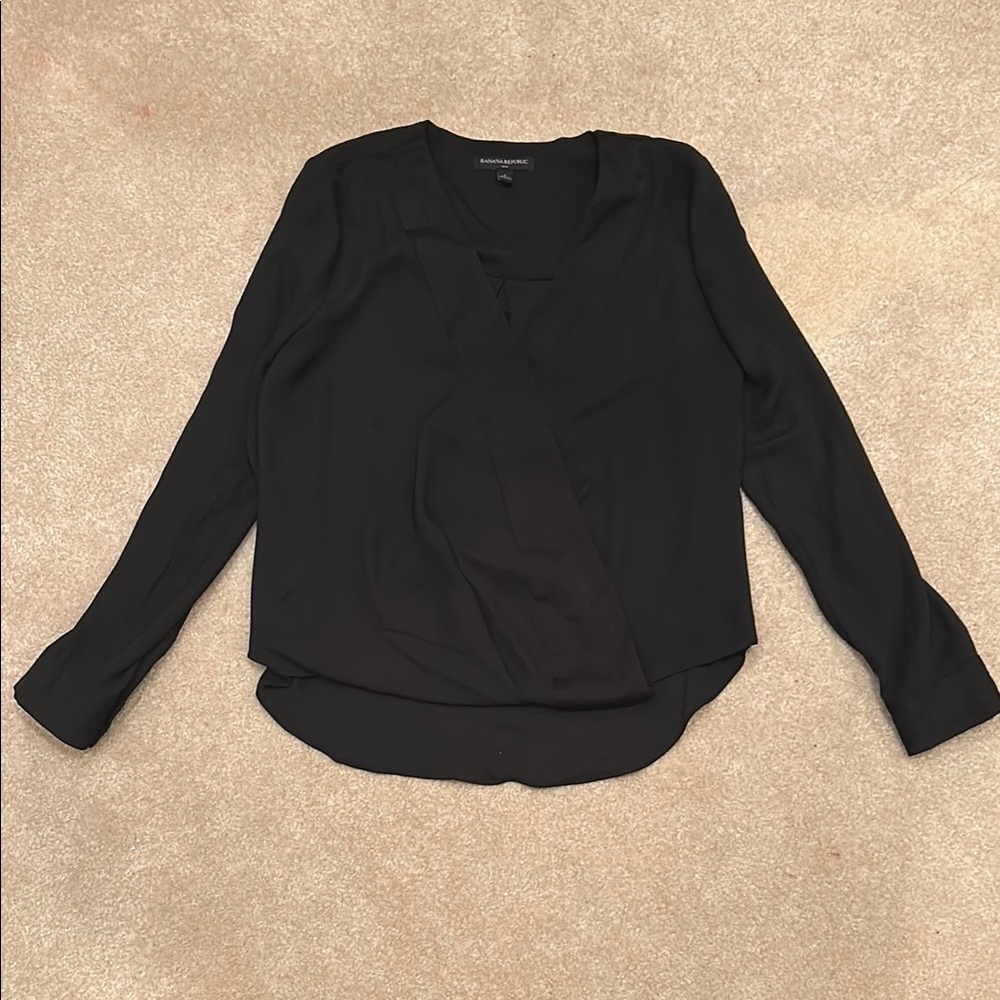 Banana Republic Black Long Sleeve Crew Neck Blouse